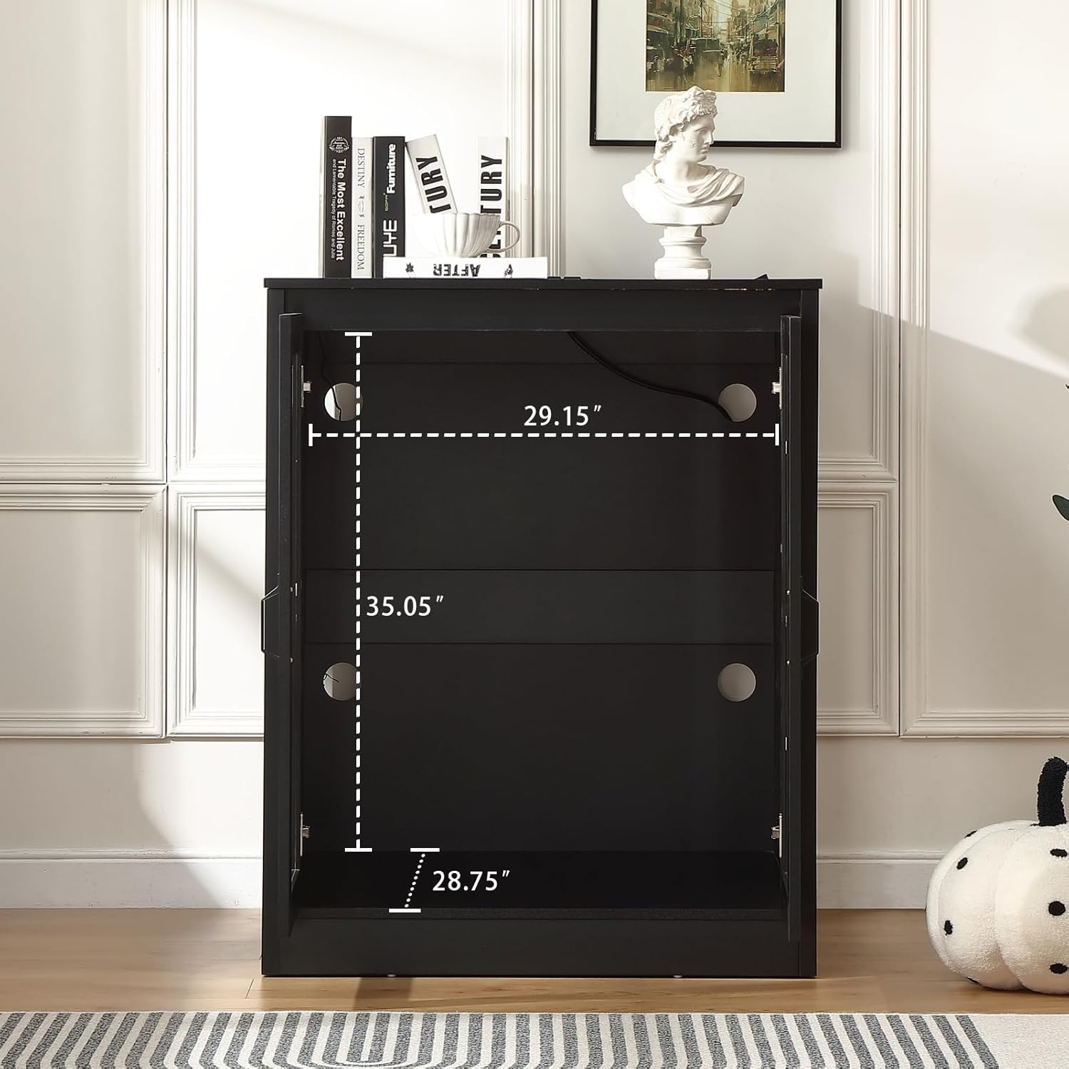 Forest Gravity Cat Litter Enclosure With Glass Doors For Self-Cleaning Litter Box,Litter Box Cabinet With Cozy LED for Cat,Reversible and Optional Entry(Left or Right),Power Outlet for Cat Robot,Black