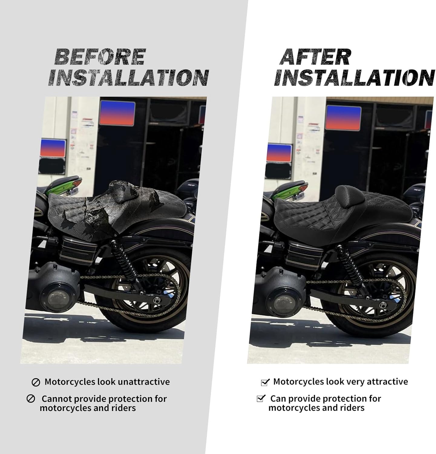 HDBUBALUS Motocycle Seat Driver & Passenger Seat Fit for Harley Dyna Wide Glide Low Rider Street Bob Fat Bob FXDF Super Glide Custom FXDC 2006-2017 (Black Stitching(Seat w/backrest))