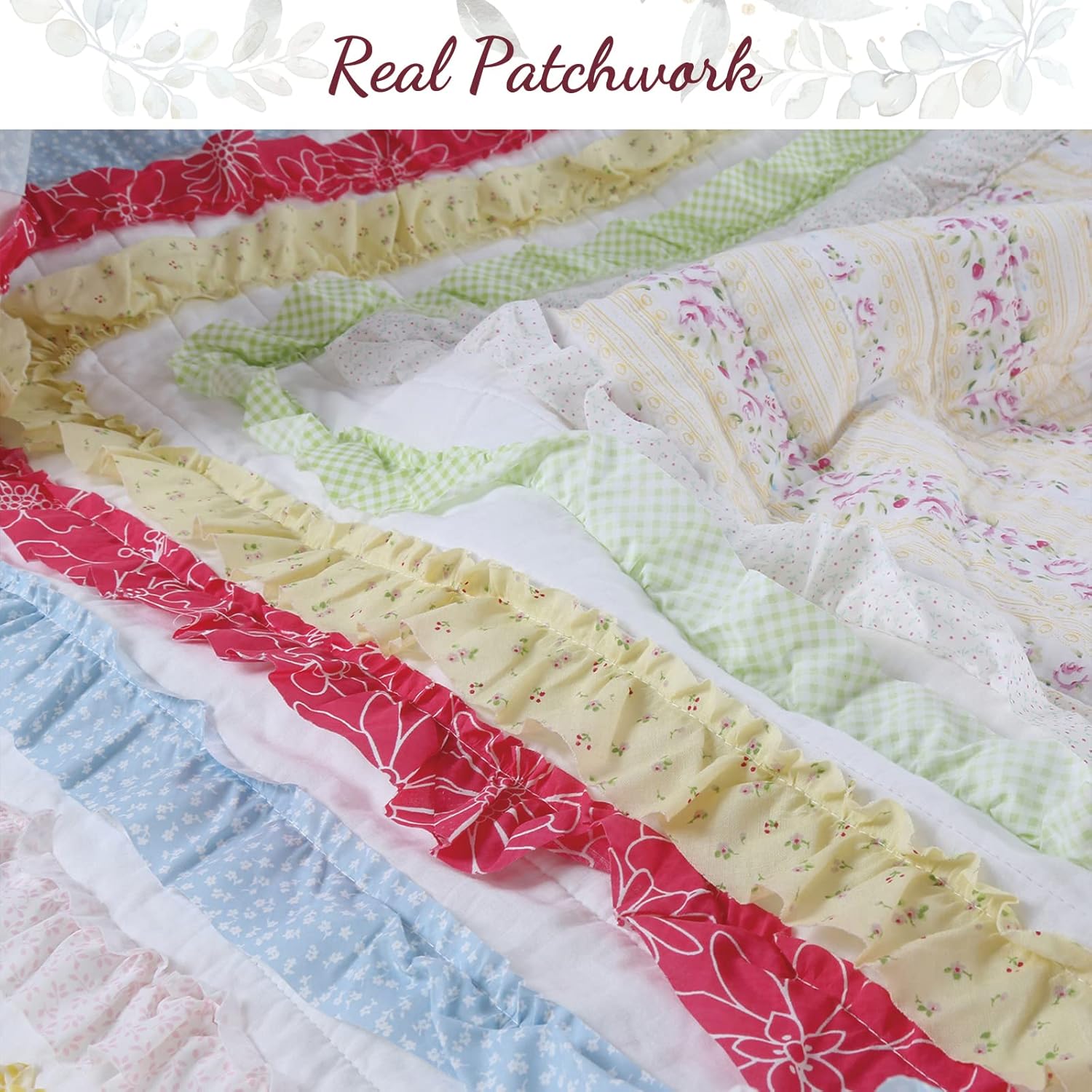 Cozy Line Home Fashions Colorful Striped Ruffle Floral 100% Cotton Reversible Girl Quilt Bedding Set, Reversible Coverlet Bedspread (Rainbow, Twin -2 Piece)