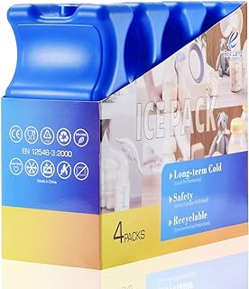 Cold Freezer Cool Ice Packs Double Sided Contoured Reusable Long Lasting for Breast Milk Baby Bottles Cool Storage Insulated Bags, Lunch Box Soda Beer Can Coolers(600g,Set of 4)