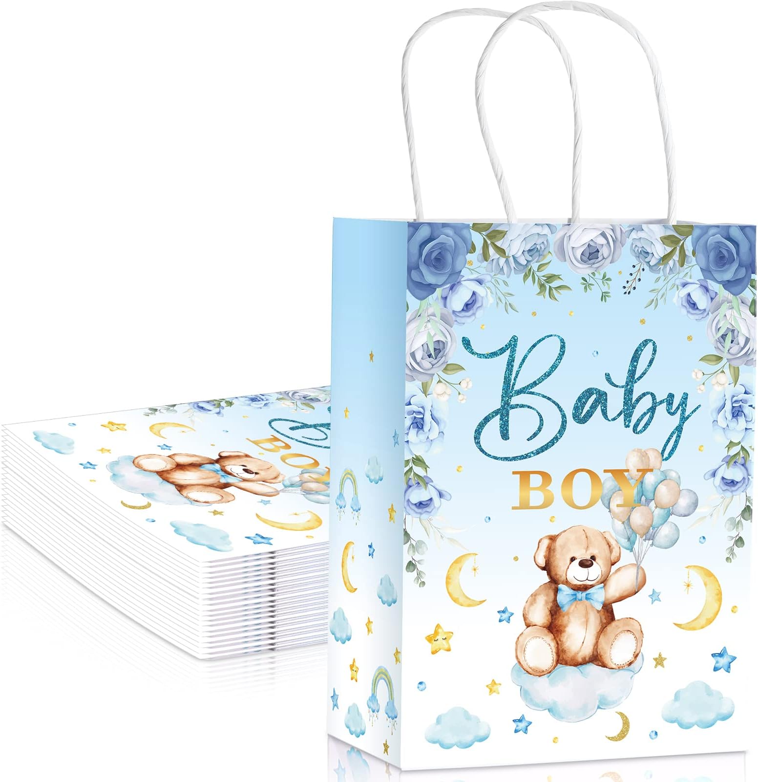 20 Packs Bear Baby Shower Party Bags Watercolor Balloon Bear Present Bags Goodie Bags Baby Bear Party Favors Bags for Bear Themed Birthday Party Decor Gender Reveal Baby Shower Party Supplies