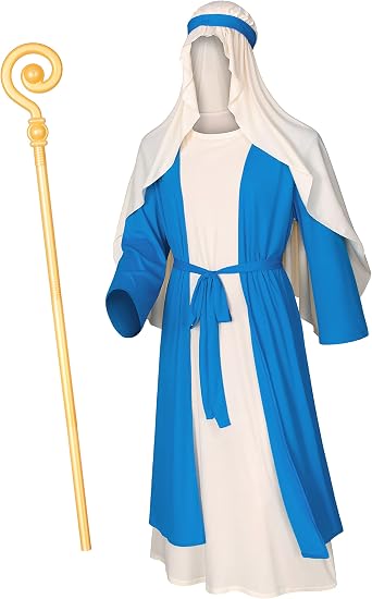 Irtysh Mens Biblical Noah Costume Jesus Robe Fancy Dress Sherherd Costume Staffs Headwrap Hat Waist Rope Set