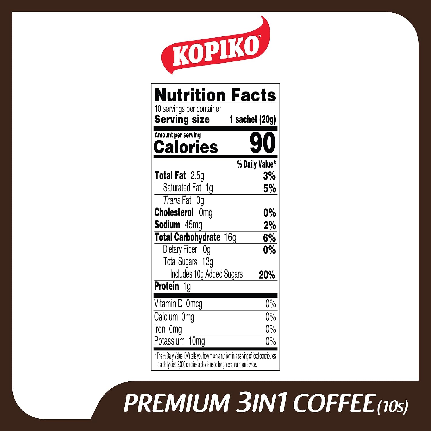KOPIKO Premium 3 in 1 Instant Coffee Mix – Authentic Indonesian Volcanic Coffee, Strong Yet Smooth, Pre-Mixed with Creamer & Sugar (7.1 OZ in 10 Coffee Sachets) image 2