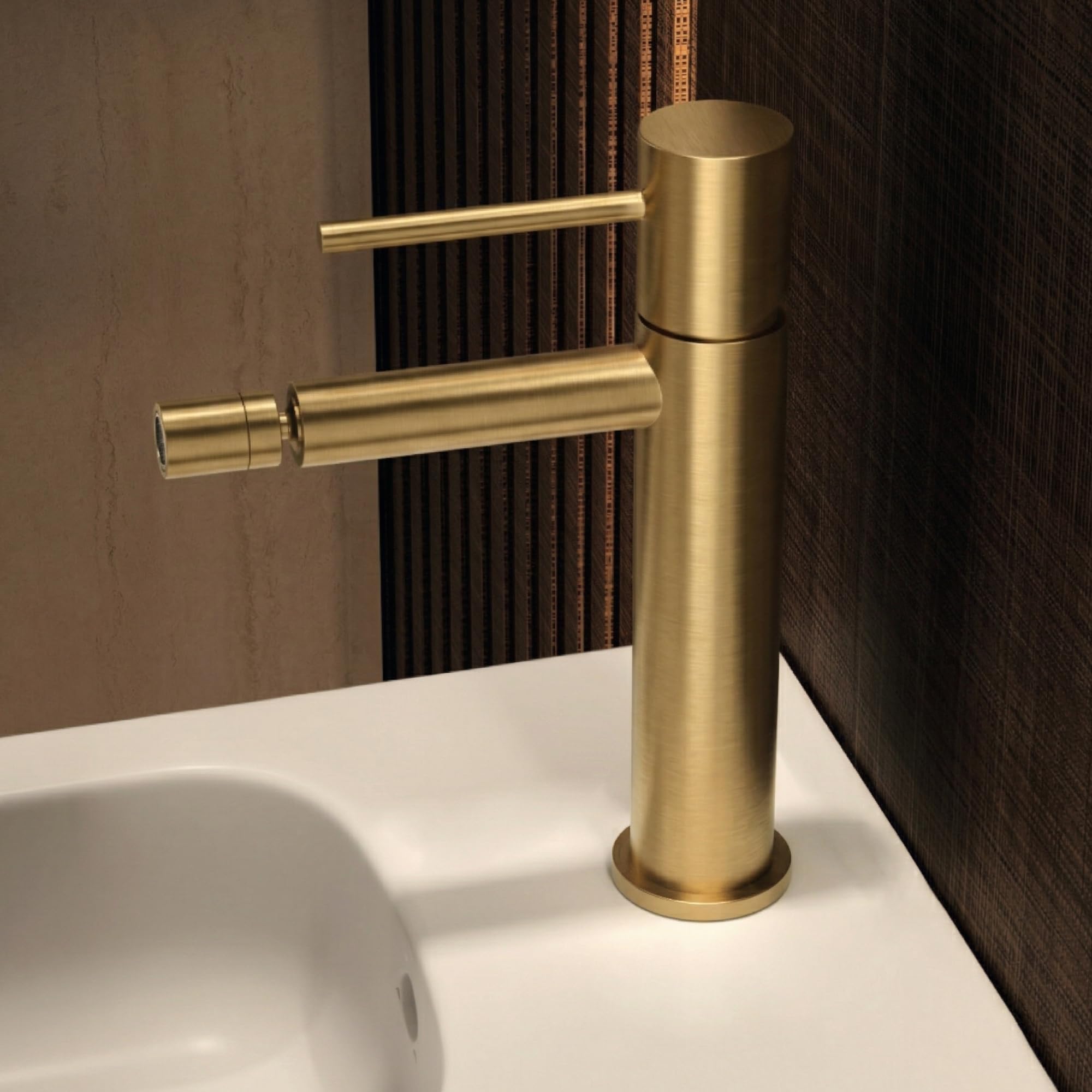 IMEX kran bidetowy, bateria bidetowa, bateria bidetowa, bateria bidetowa z mieszaczem ciepłej i zimnej wody, bateria Bidet, łatwa instalacja, seria Monza, szczotkowane złoto
