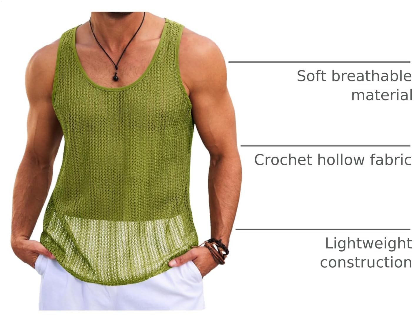 Runcati Mens Sleeveless Tank Tops Knitted Casual Hollow Out T-Shirts image 4