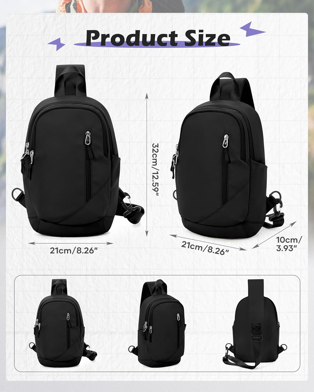 SEAFEW Small Black Sling Crossbody Bag for Men Women, Tactical Backpack Shoulder Daypack Mini Anti-Theft Motorcycle Chest Bags, Small One Strap Backpack for Casual Travel Hiking Outdoor Sports - Image 3