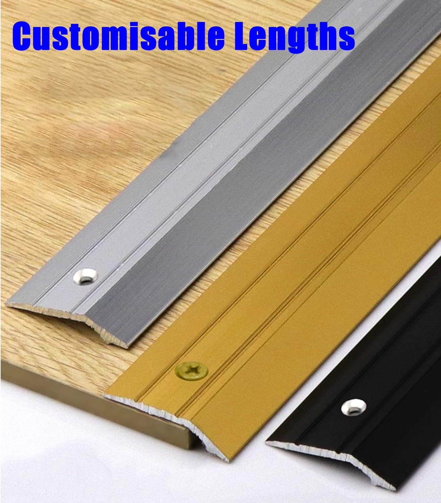 Threshold Strip 1 Inch Wide Floor Threshold Strip Metal, Carpet & Floor Transitions Edging Trim Strip with Preformed Hole, Wood to Laminate Capping Strips(Black,160cm(63