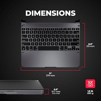 Brydge Keyboard 12.9 Pro (3rd Gen, 2018 Model) Backlit - Space Grey | Adjustable, Portable, Bluetooth Connectivity, USB-Charging Compatible w/ iPad Pro 3rd & 4th Gen (2018 & 2020, Space Gray)