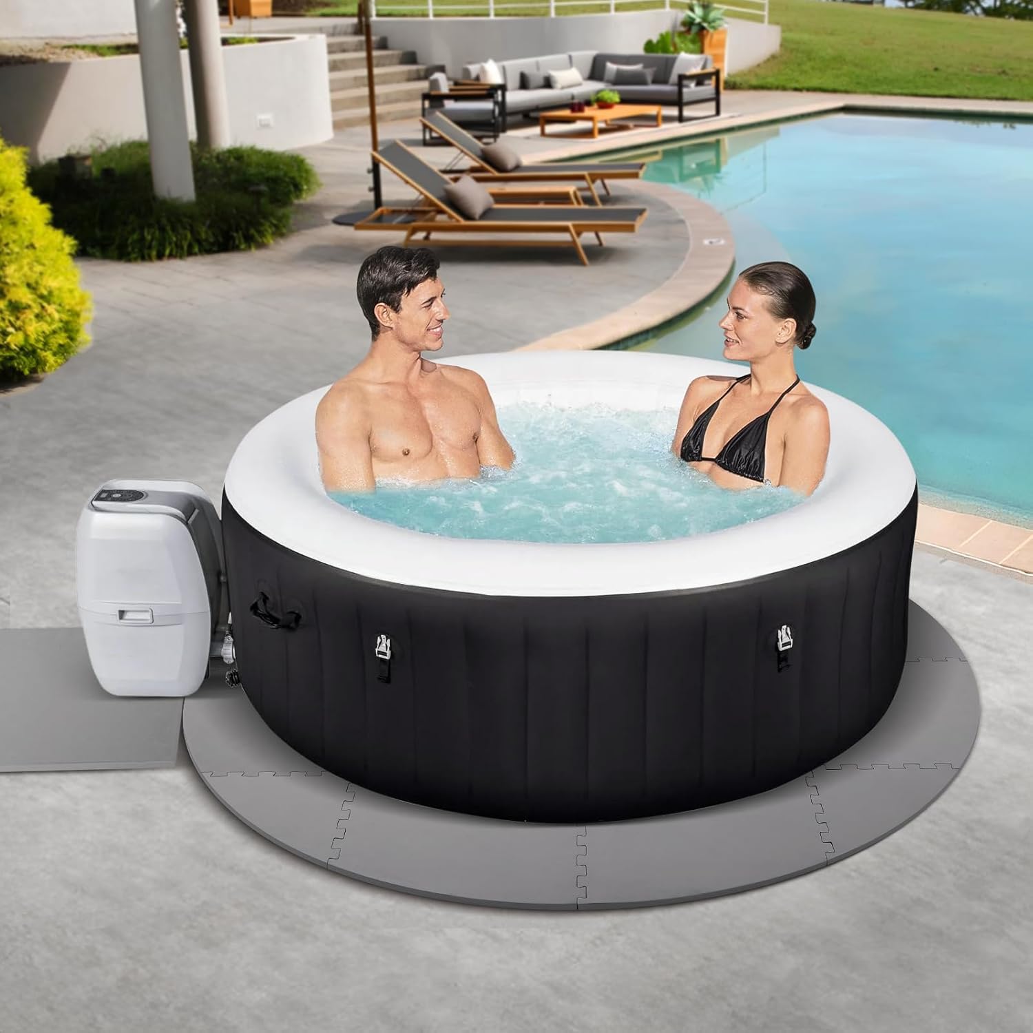 tonchean 1/2" Thicken Hot Tub Pad Foundation, 77 Inch Upgraded Eva Heat Insulation Foam Padding Interlock Round Hot Tub Mat for Inflatable Tub Outdoor Non Slip Pool Spa Pad Game Camping Mat (Gray)