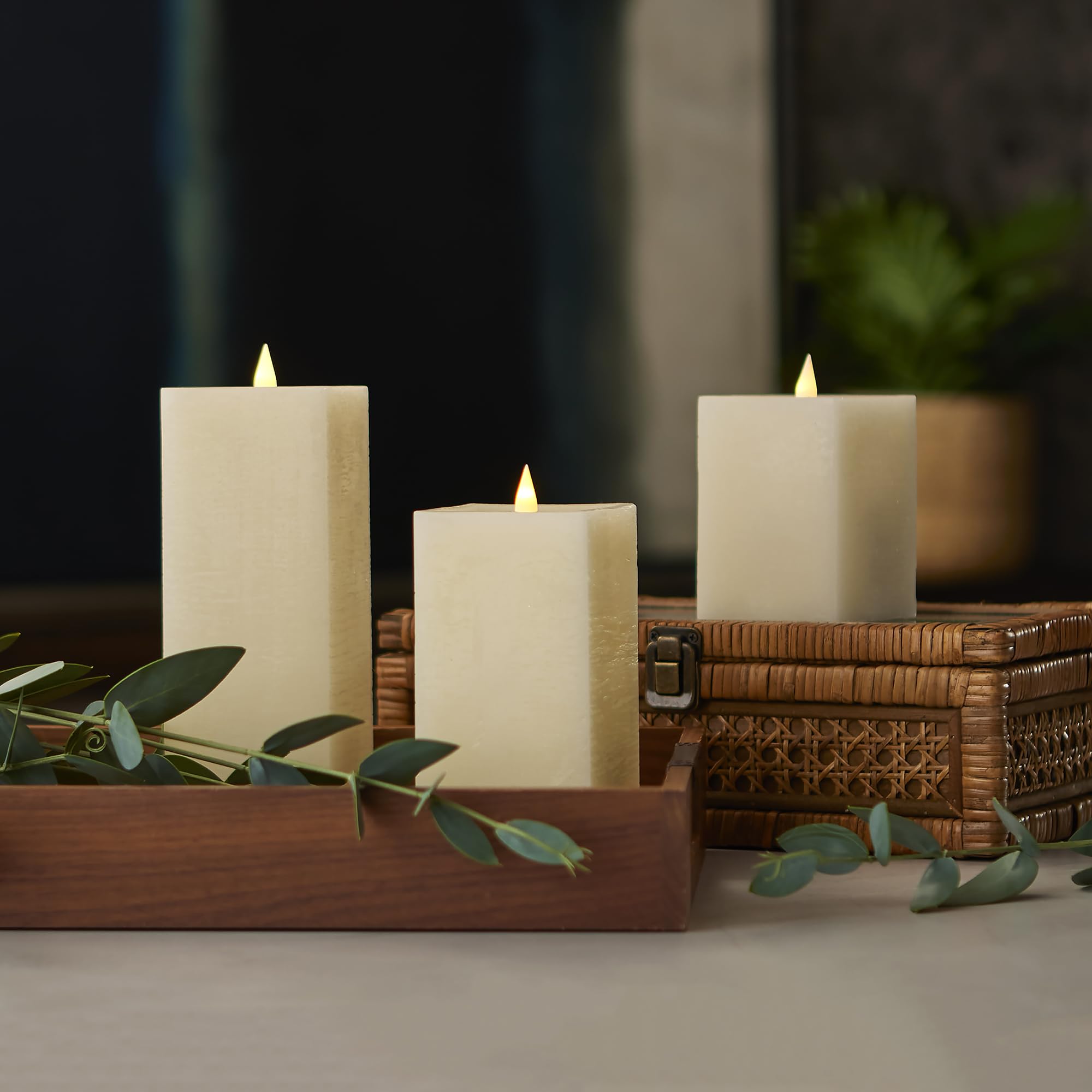 Seasonal LLC Classic Motion Flameless Square Candle Set, 3D Moving Flame, Authentic Look, Safe, Cozy & Relaxing Ambiance, Home & Event Décor, Gift Giving, Remote to Control Brightness, Flicker & Timer