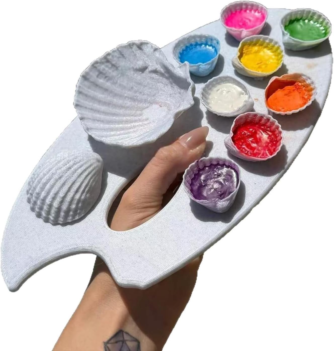 Artist Mixing Palette Shell Tray with Large Mixing Well, 3D Printed Handheld Paint Board for Sketching and Art Use Artist Tray Shell Paint Board Handheld Palette Watercolor Gouache Acrylic Color Art