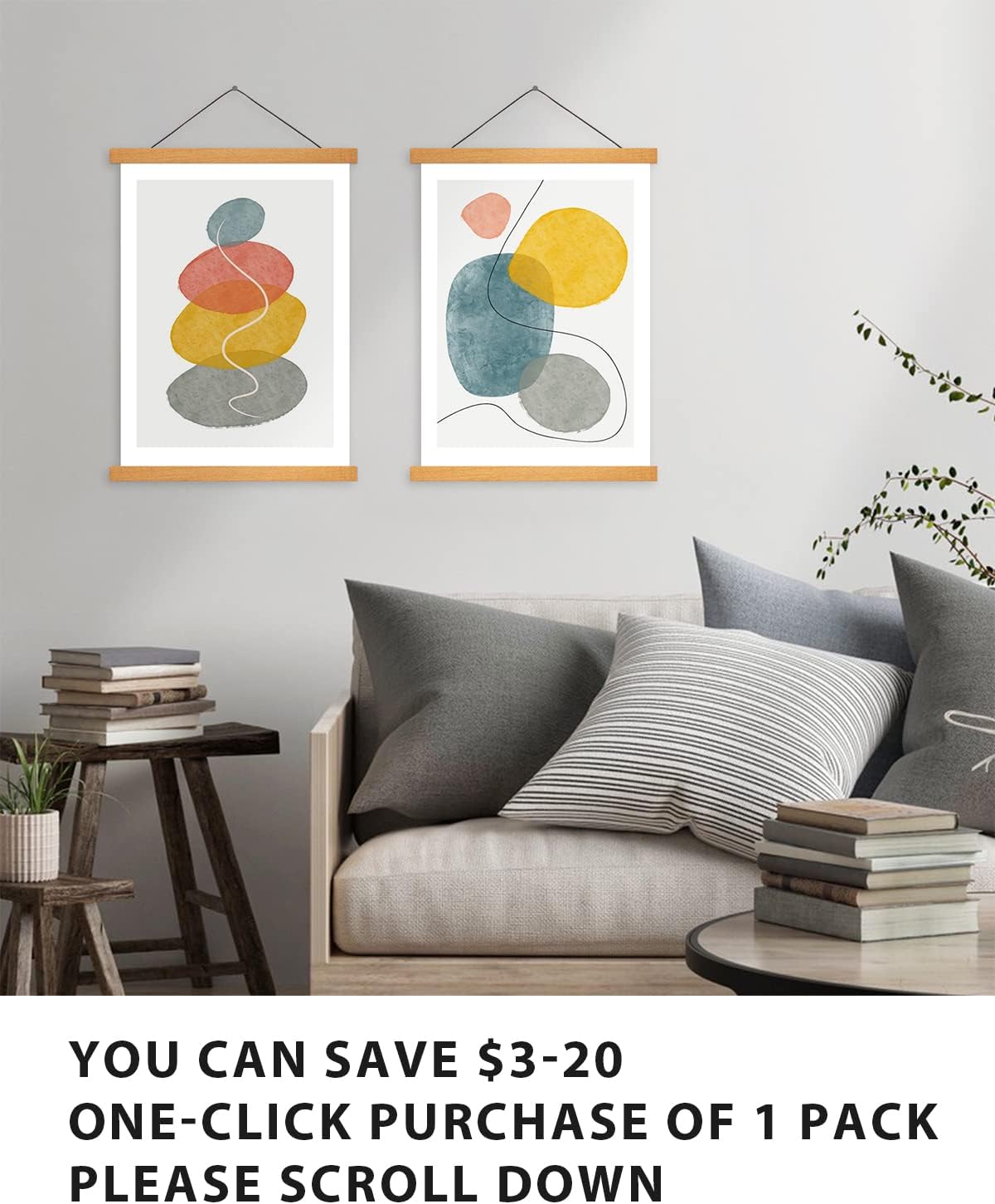 Poster Hanger Magnetic Frames, Strong Magnet, Wood Poster Hanger for Diamond Painting, Maps, Pictures, Prints, Scrolls, Canvas Artwork, Movie Poster, Bedroom, Office, Dining Room