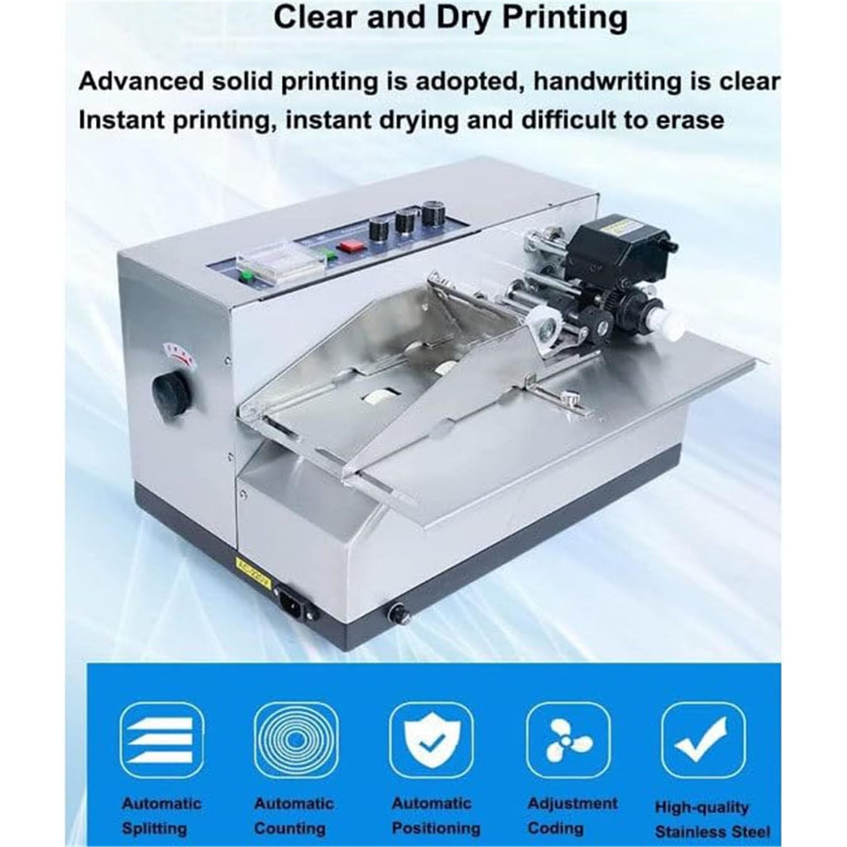Máquina automática de etiquetado de fecha de impresión, dispositivo de codificación por lotes de rueda de tinta de 180 W, control fotoeléctrico, conteo automático, 300 unidades/minuto, tecnología de