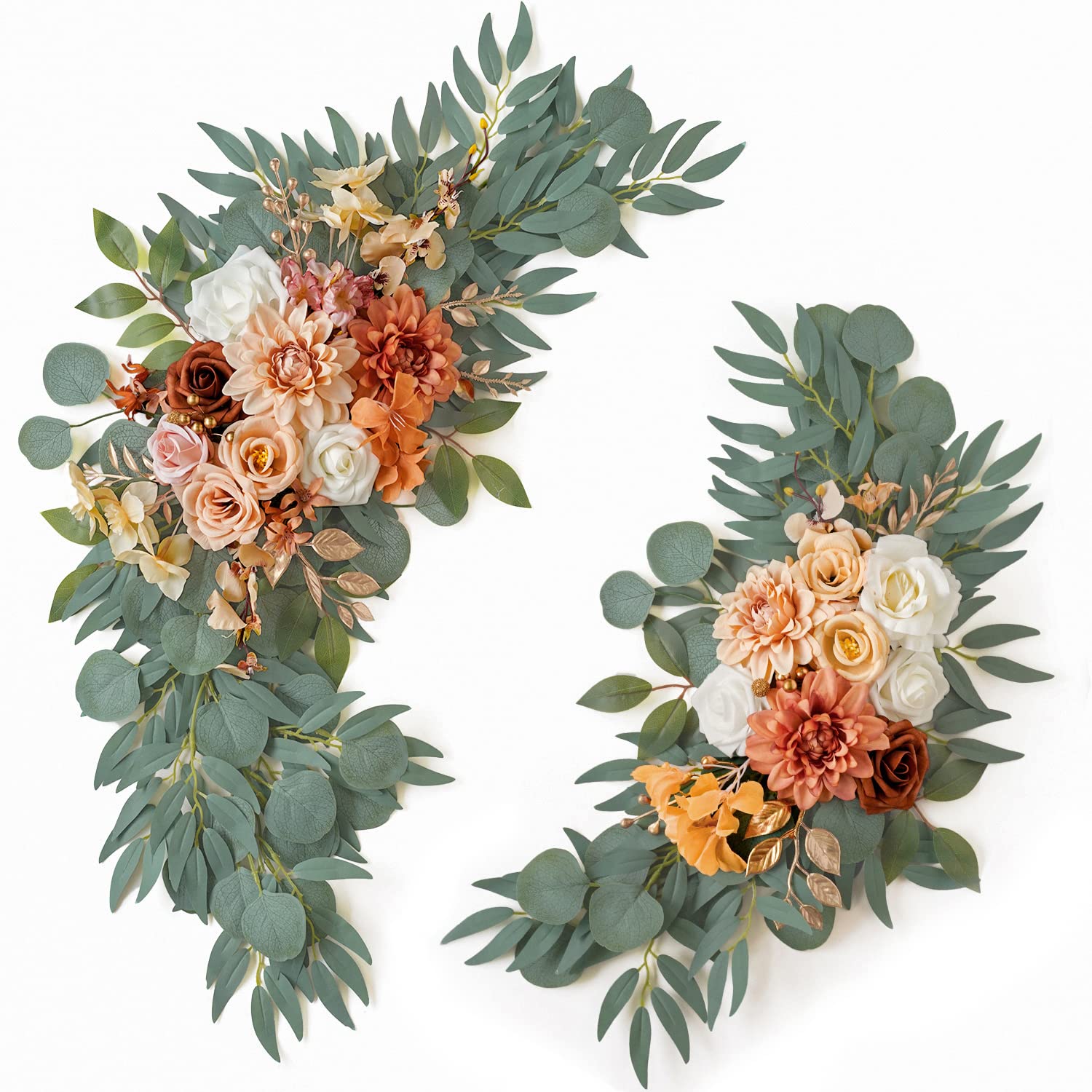Fleurs d'arche de mariage artificielles orange brûlé sans flétrissement pour votre réception