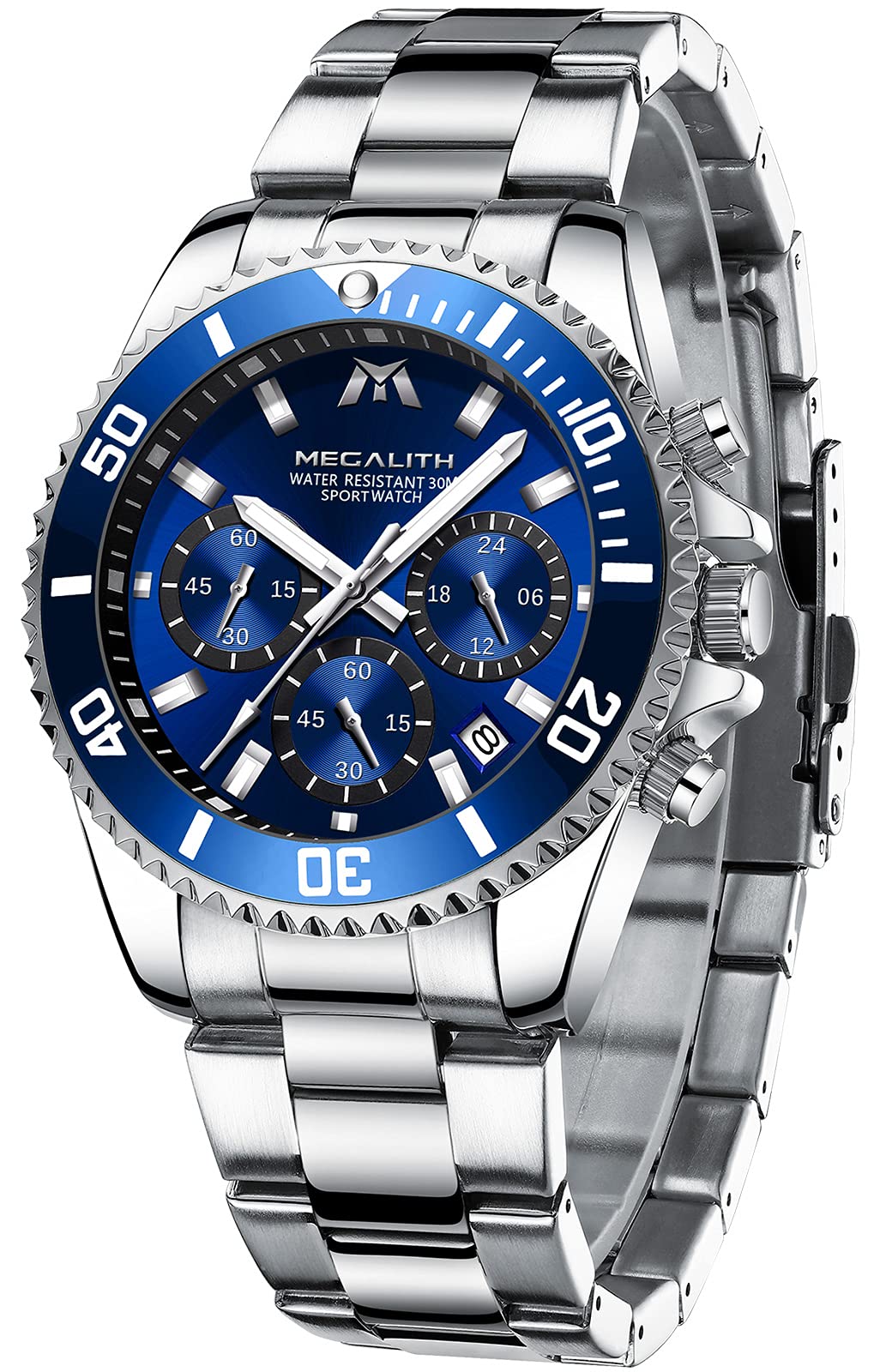 MEGALITH Mens Silver Watches with Stainless Steel Waterproof Analog ...