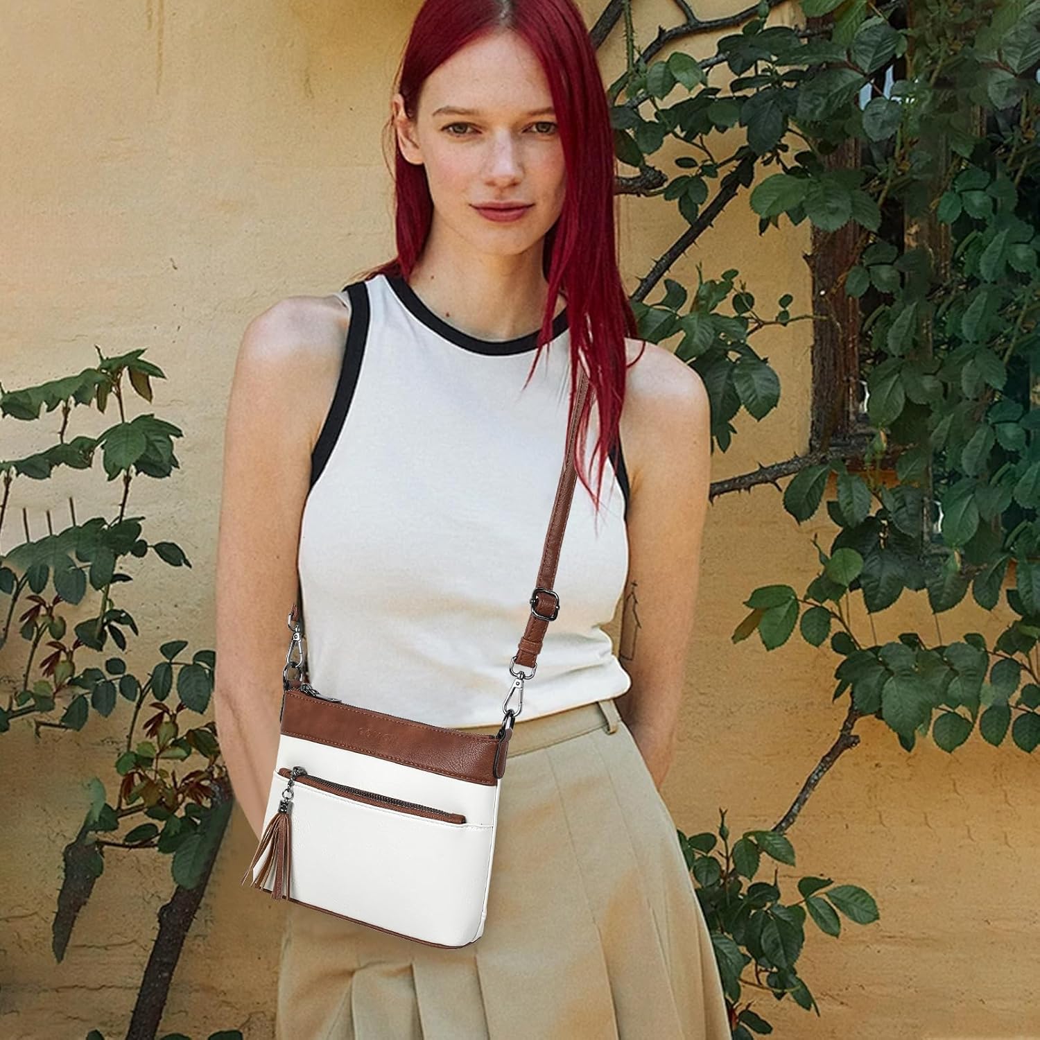 GOIACII Small Crossbody Bags for Women Multi Pocket Travel Phone Purse Leather Shoulder Bag with Tassel Gift - Image 2