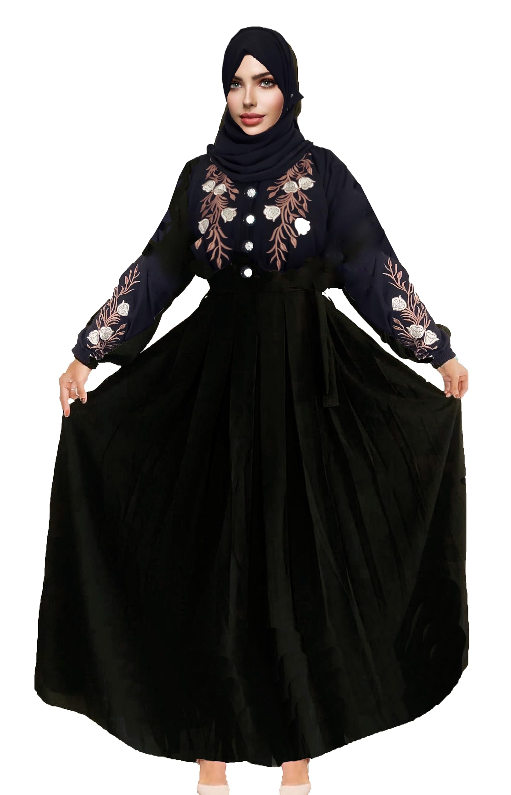 buraque designer Women Traditional Maxi Black Abaya Embroidery Work Burqa Elegant Modest Wear Islamic Naqab Dress, XL-picture-13