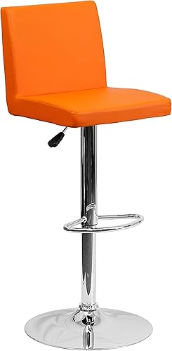 Miniatura 19 de Flash Furniture Taburete de bar contemporáneo de vinilo negro ajustable con panel trasero y base cromada (paquete de 1) Negro