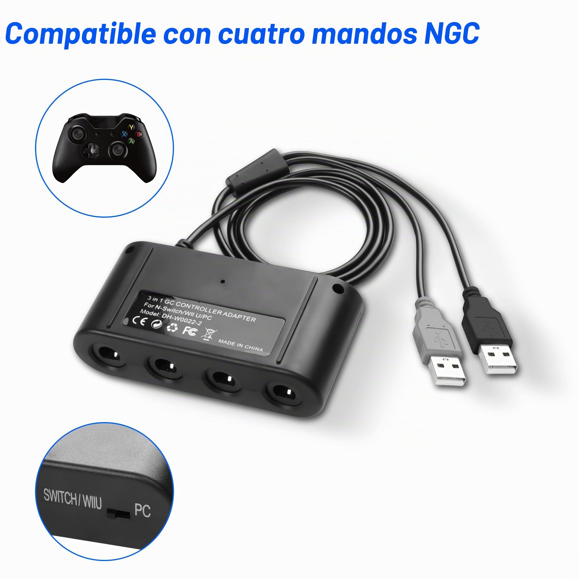 MEIRIYFA Adaptador de controlador Gamecube para Switch, compatible con Super Smash Bros, 4 puertos con características turbo y vibración