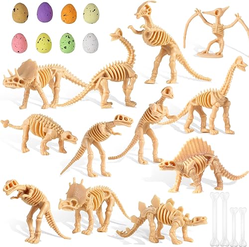 Miniatura 7 de 24 piezas de esqueleto fósil de dinosaurio, huesos de dinosaurio de arena, huevos de dinosaurio de espuma coloridos y 4 huesos de plástico blanco,