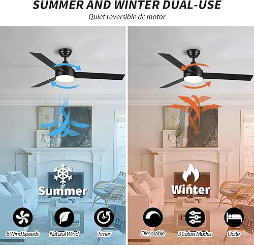 Miniatura 5 de Ventiladores de techo inteligentes con luces y control remoto, ventilador de techo Alexa de 42 pulgadas con luz, silencioso reversible, regulable