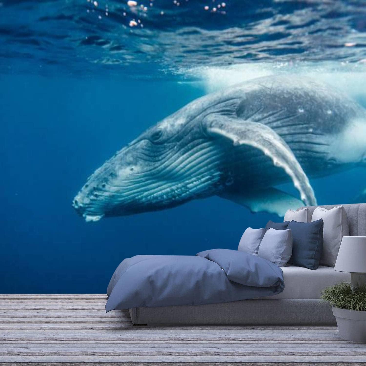 Papier peint mural 3D baleine animale autocollant amovible grand format poster mural moderne