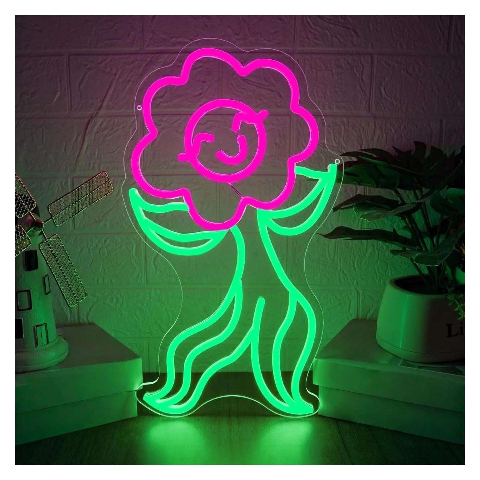 LEMST Sign Lamp Funny Dancing Flower Neon Sign Vibrant LED Light Dimmable for Home Studio Bar Party Whimsical Wall Art Decor 42.6cmx23.8cm