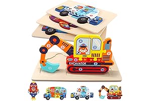 4 Pack Wooden Transportation Puzzles for Toddlers Ages 1-3