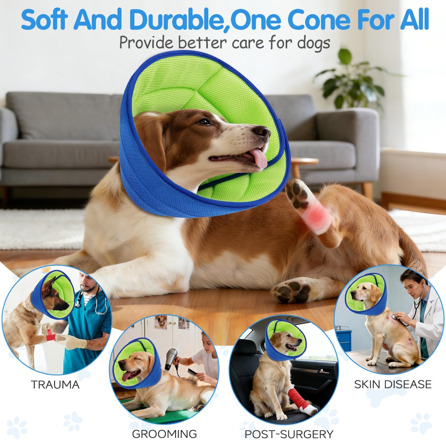 Upgrade Soft Dog Cone Collar, Dog Cone Alternative to Stop Licking After Surgery, Adjustable Comfy Cones for Small/Medium/Large Dogs, Light-Weight Mesh Fabric Elizabethan Collars (XL)