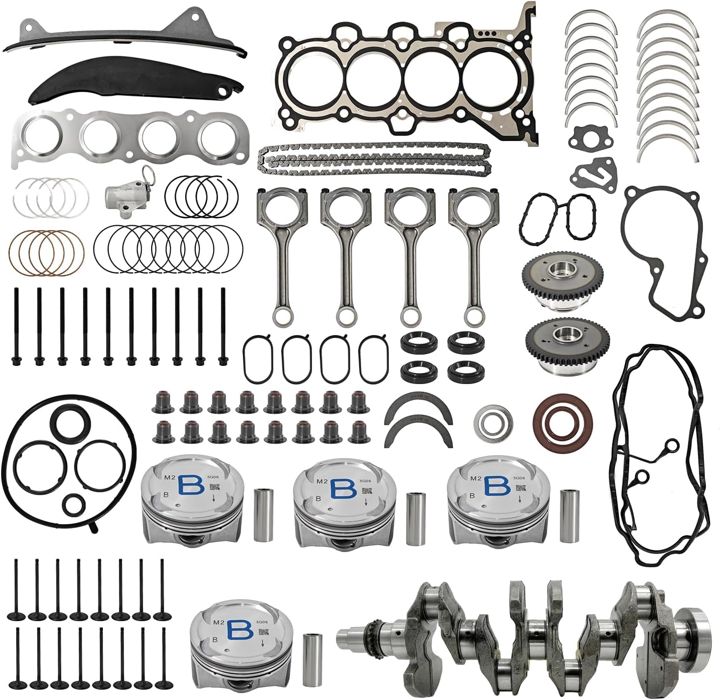 Engine Rebuild Overhaul Kit w/Crankshaft Rod and Timing Chain for Hyundai for Kia G4NA Engine 2.0L 2012-2022