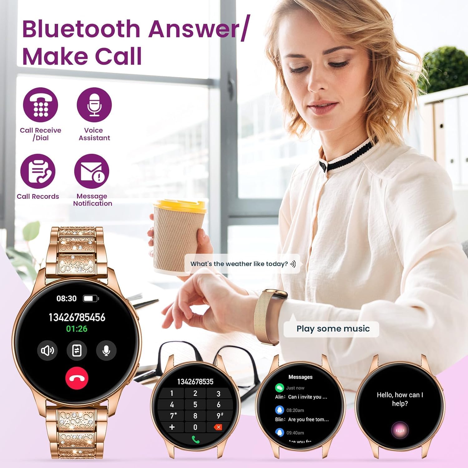 Reloj Inteligente Mujer Smartwatch con Llamada：1.27" TFT Smart Watch 300mAh Bluetooth IP68 Impermeable con Frecuencia Cardíaca SpO2 Sangre Presión Arterial Monitor Sueño 100+Deportivo para Android iOS