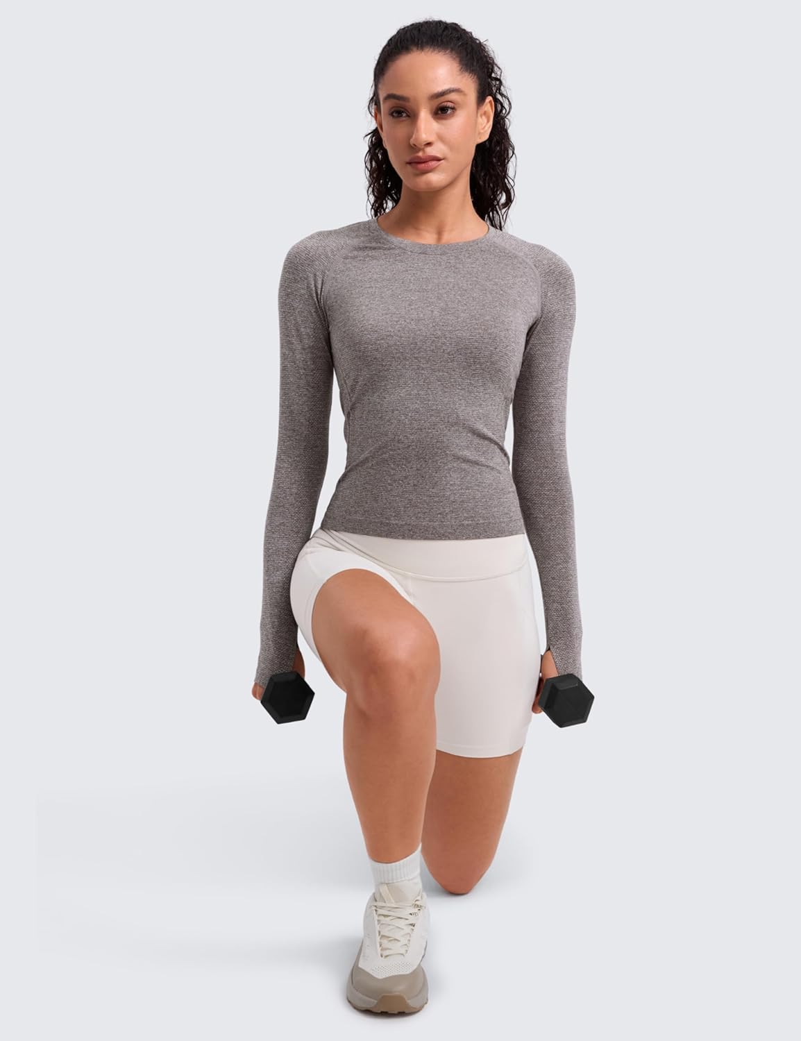 CRZ YOGA Seamless Long Sleeve Shirts for Women Waist Length - Workout Athletic Running Gym Yoga Tops Crewneck Breathable