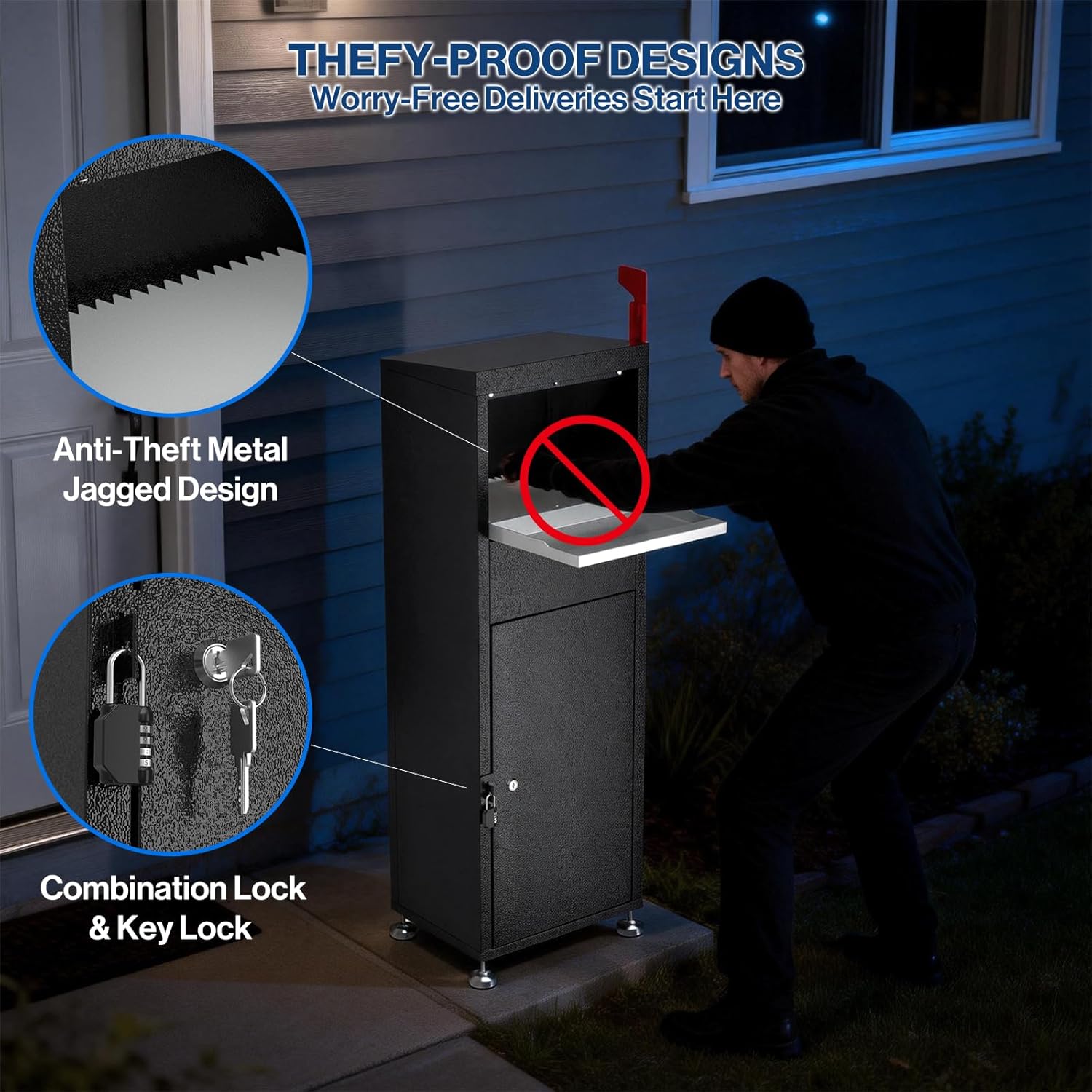 Pochar Package Delivery Boxes for Outside- Secure Parcel Drop Box with Combination & Key Lock - Anti-Theft Outdoor Package Drop Box for Porch Home Office, 15" x 11.25" x 45.25"