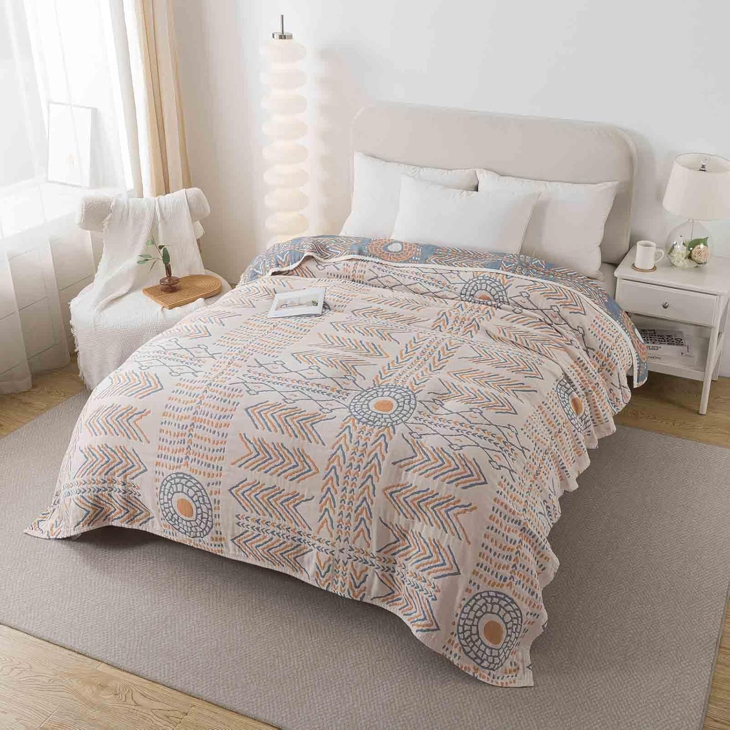 Qidordour Boho Throw Blanket, 60"x80" Muslin Blankets for Adults, 100% Organic Cotton Blanket for Couch Sofa, Lightweight Quilt, All Season Bed Throw, Farmhouse Home Decor, D-Indian Arrowhead - Image 7