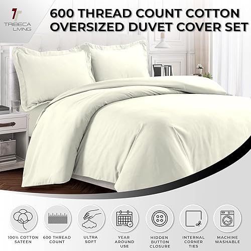 Miniatura 10 de Tribeca Living Juego de funda de edredón de algodón egipcio tamaño King, juego de cama liso de 3 piezas, incluye funda de edredón King y dos fundas