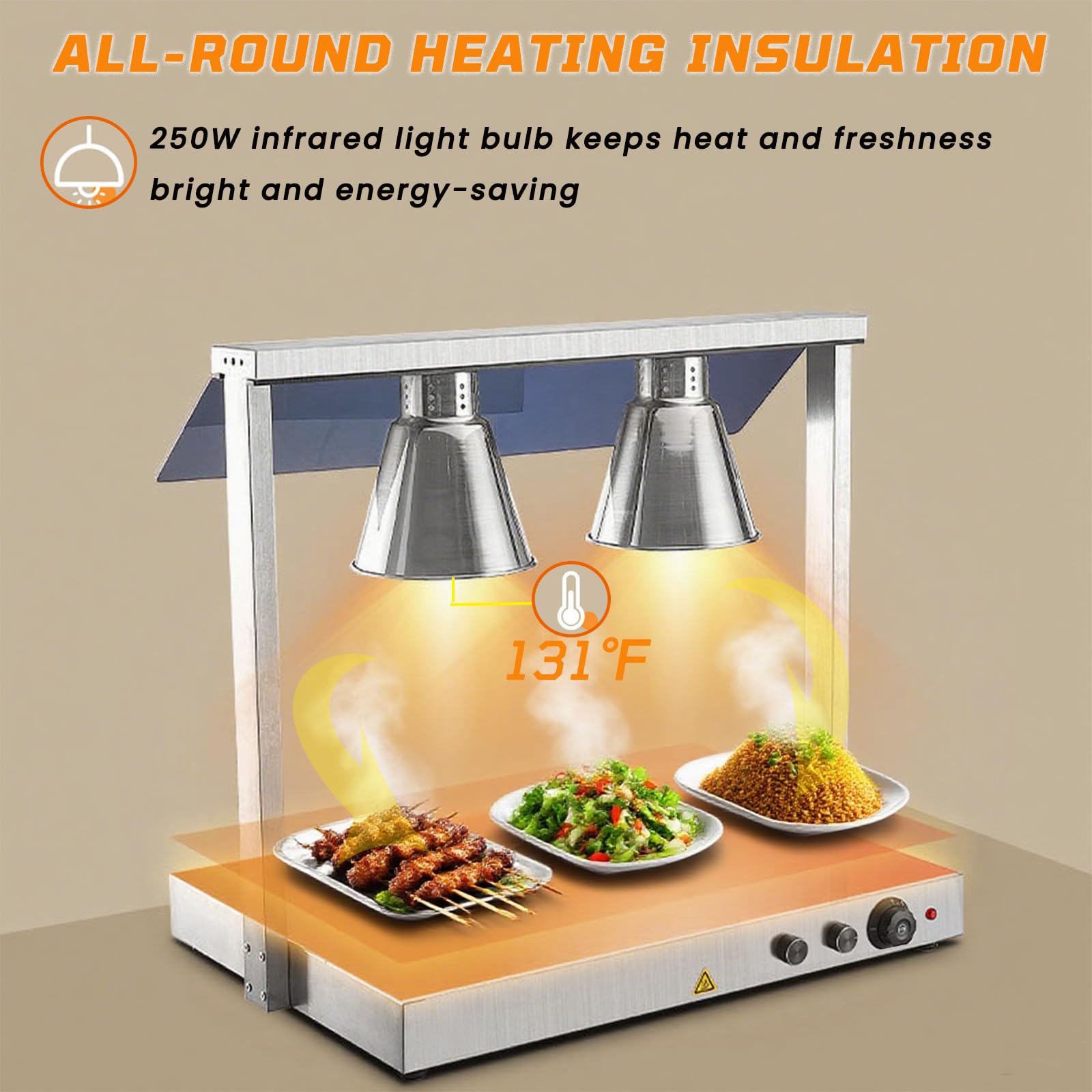 Lampada termica per alimenti, lampada riscaldante a infrarossi a temperatura regolabile, scaldavivande autoportante per ristoranti e catering, ideale per buffet e ristorazione