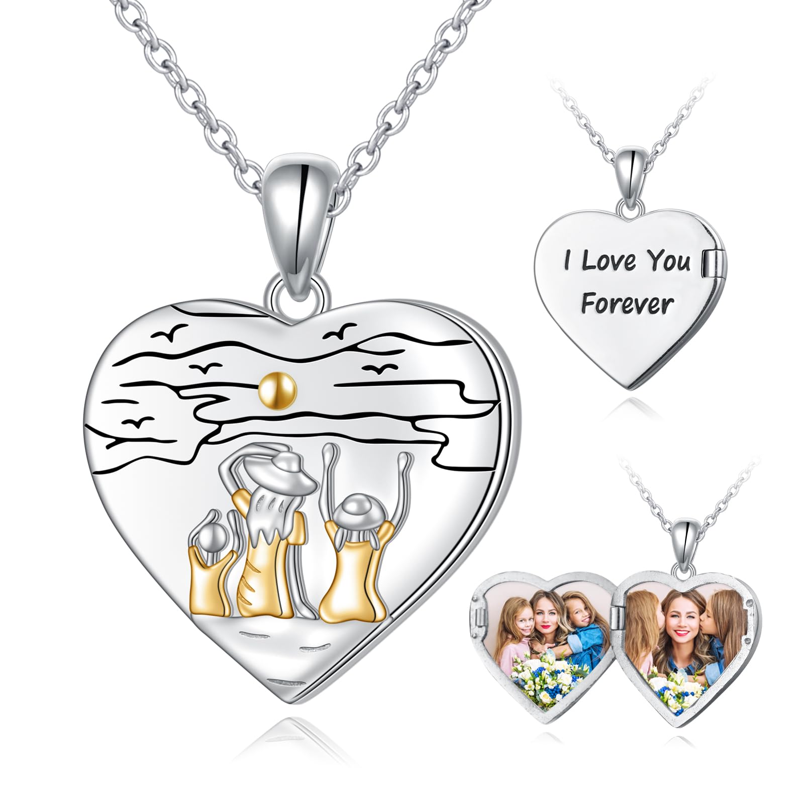 Mutter Tochter Kette für Damen 925 Sterling Silber Liebe Herz Halskette/Foto Medaillon zum Öffnen mit Bild Anhänger Schmuck Geschenke für Mama Kind
