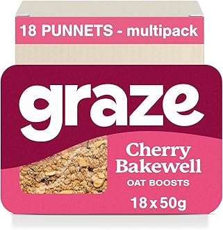 Graze Cherry bakewell Oat Flapjacks, Vegetarian Snacks, 3 Bars per Punnet, Whole Oats & Natural Flavours - Packaging may vary - (18 x 50g Snacks)(Cherry Bakewell)
