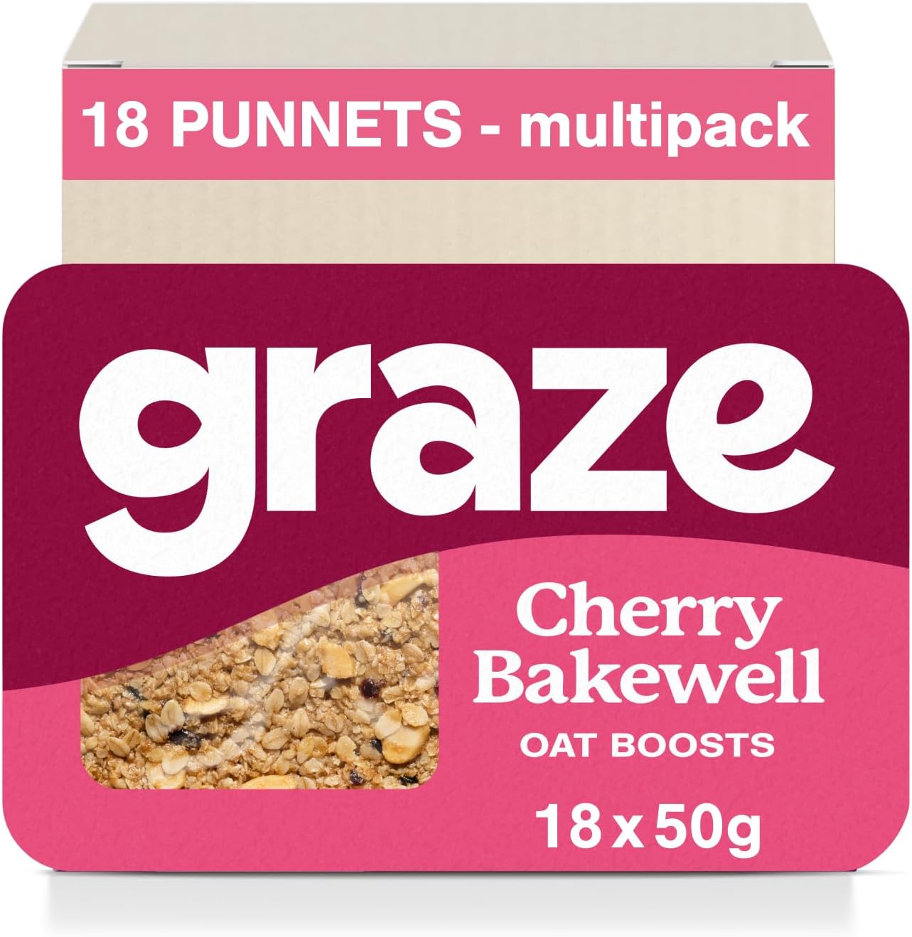 Graze Cherry bakewell Oat Flapjacks, Vegetarian Snacks, 3 Bars per Punnet, Whole Oats & Natural Flavours - Packaging may vary - (18 x 50g Snacks)(Cherry Bakewell)