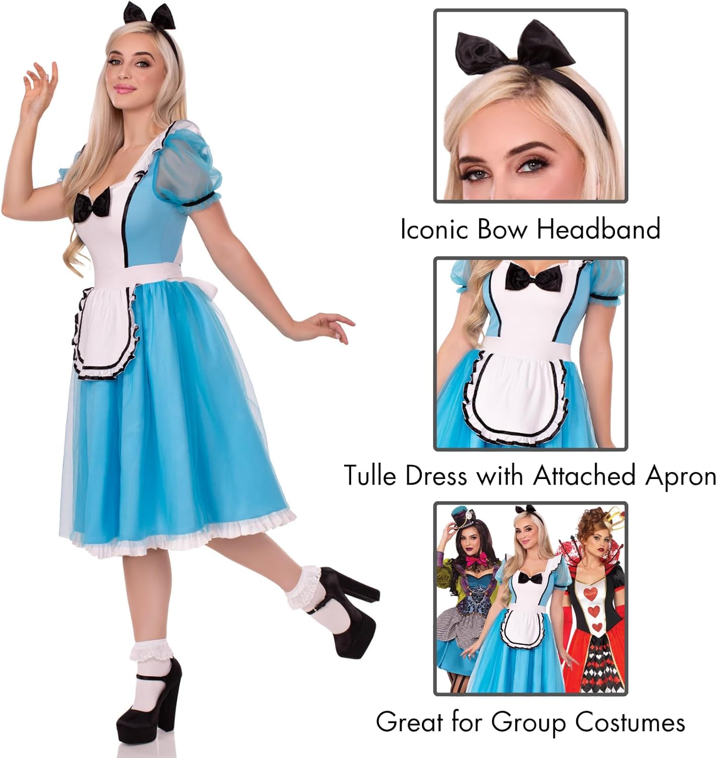 Looking Glass Alice Costume Includes Ruffle-trimmed Tulle Dress With Attached Apron and Bow Headband