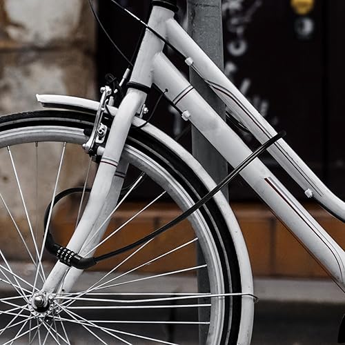 Miniatura 8 de Combinación de bloqueo de cable de bicicleta ligera, 4 dígitos, combinación reiniciable de 4 pies de largo, cerradura de bicicleta de alta seguridad