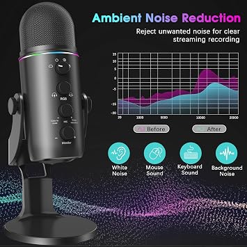 MAYBESTA USB Multipurpose Condenser Microphone - Mic with 4 Recording Patterns - RGB Laptop Microphones for Gaming, Streaming, Podcasting, Twitch, YouTube, Discord, Recording for PC and Mac