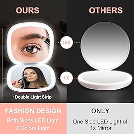 Mocado Compact LED Travel Makeup Mirror - 4 Inches 1X/10X Magnification Travel Mirror with Light Dimmable Double Sides Lighted USB Rechargeable Compact Mirror for Purse,Pocket,Travel(Wine Red)