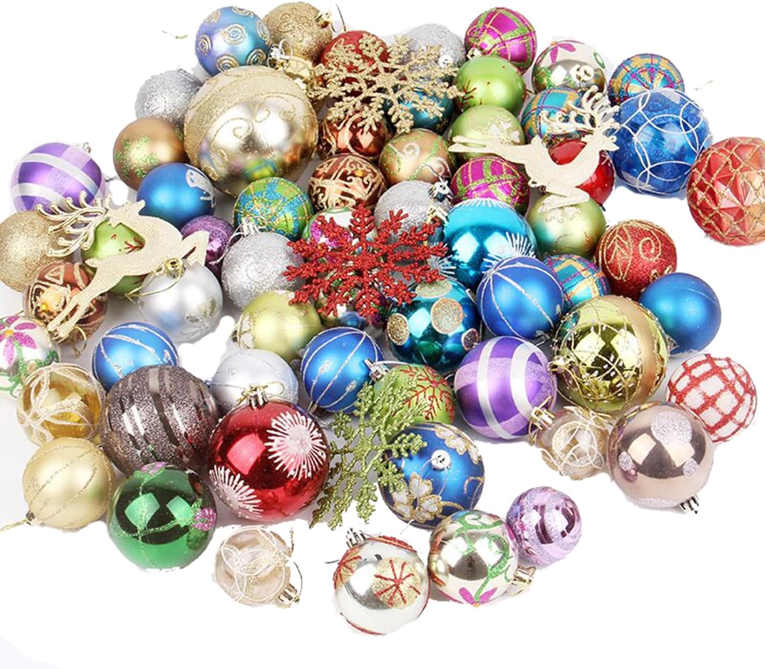 60Pcs Random Christmas Tree Decoration Set Colorful and Multi-Style Christmas Ball Pendant for Christmas Tree Hanging Xmas Party