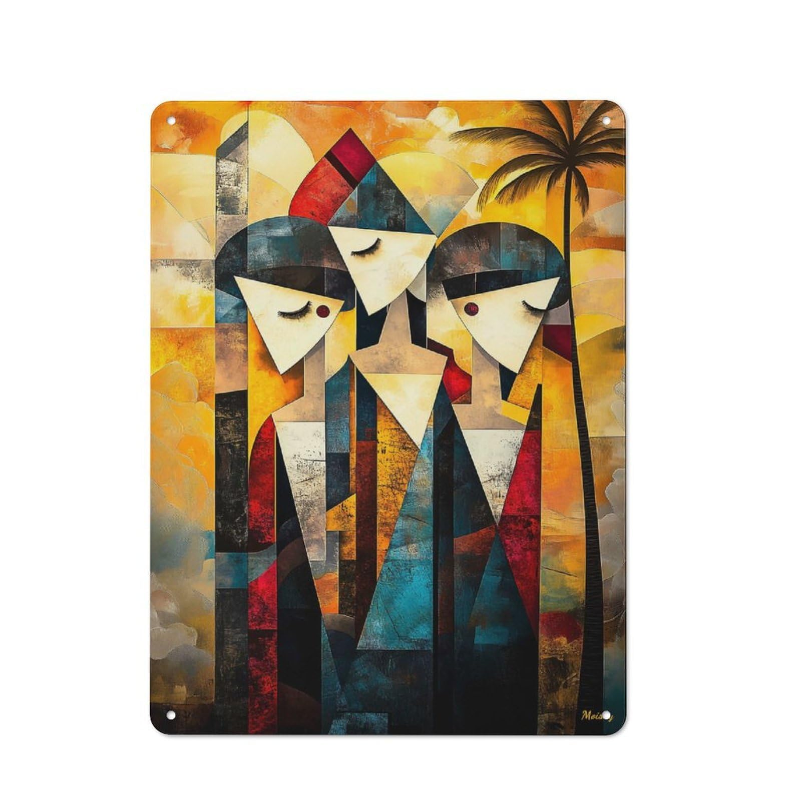 Junmoney Modern Cubist Vision Of The Three Graces Country Style Metal Wall Decor 40X30cm, Decorative Metal Sign For Kitchen, Cafe, Pantry Or Dining Room