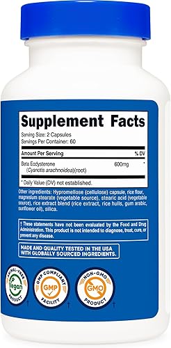 Miniatura 5 de Nutricost Beta Ecdysterone 600 mg por porción, 120 cápsulas, vegano, sin OMG, 60 porciones