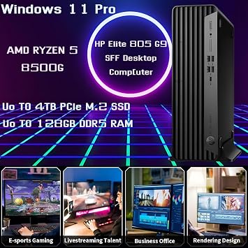 HP EliteDesk 805 G9 Gaming PC Desktop Computer, AMD Ryzen 5 8500G, Radeon 740M Graphics, 16GB DDR5 RAM, 256GB PCIe SSD, Wi-Fi, HDMI, Display Port, 2-Monitor Support 4K, Windows 11 Pro