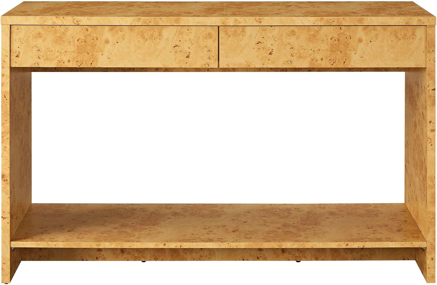 Modway Hudson 47 Inch Burl Wood Console Table with Drawers in Natural - Modern Narrow Entryway Table with Shelf - Accent Sofa Table with Storage for Living Room or Hallway