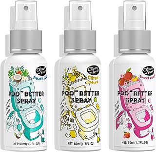 Clean-n-Fresh Toilet Spray, Variety Pack of 3 - Citrus, Peach, Beach Coco, Bathroom Odor Deodorizer, Air Freshener Bathroom Spray, Total 5.1 Fl Oz, 3 Scents