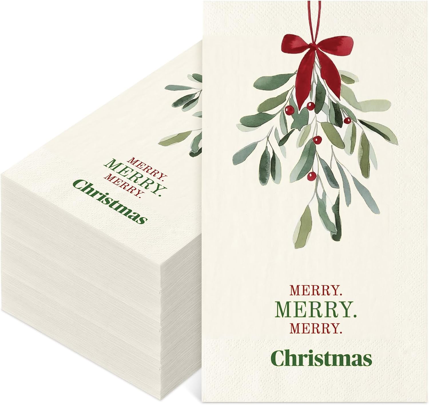 Gueevin 100 Pcs Christmas Paper Napkins, Dinner Napkins, Mistletoe